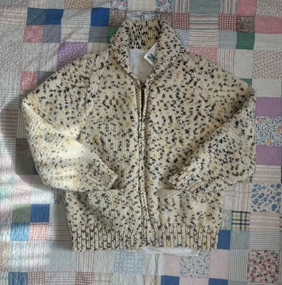 Cárdigan Suéter Cowichan Tejido Confeti Años 50 60 De Colección Cremallera Foto 1 de 4