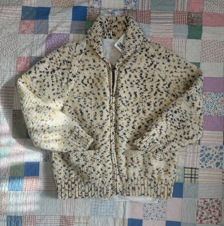 Cárdigan Suéter Cowichan Tejido Confeti Años 50 60 De Colección Cremallera Foto 1 de 4