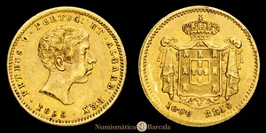  PEDRO V 1000 arroz (1,76 gg) 1855 Lisboa Gómez 09.01; KM 495; Friedberg 149 MBC - Imagen 1 de 3