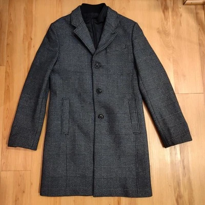 Ted Baker London Plaid Stretch Wool Cotton Overcoat Sz 38 - Image 1 of 4
