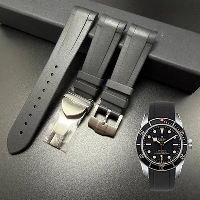 Cinturino orologio 22 mm nero estremità curva FKM gomma per Tudor Black Bay GMT Chrono - Immagine 1 di 4