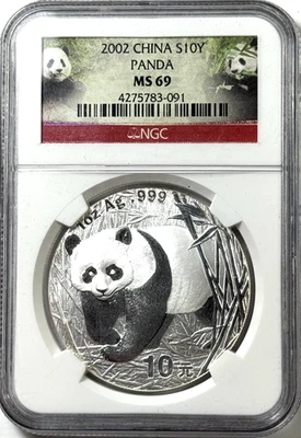 2002 China 10Y Silver Panda Coin - NGC MS69 - Image 1 of 2