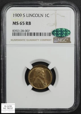 1909 S Red-Brown Lincoln Wheat Copper Cent 1C NGC MS 65 RB CAC - Image 1 of 4