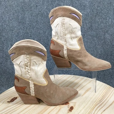 Dolce Vita Boots Womens 7 Beige Western Cowboy Suede Pull On Heels Pointed Toe - Image 1 of 4