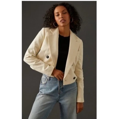 Chaqueta Blazer Anthropologie Maeve Tweed Doble Pecho Corta Preppy Marfil Grande Foto 1 de 4