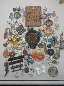 x77 Assorted Pendants & Charms Mixed Media Jewelry Making Craft Lot - Picture 1 of 12