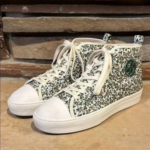 Zapatillas deportivas de lona Tory Burch florales de caña alta con logotipo verde - Imagen 1 de 13