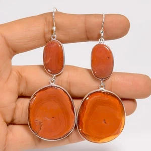 Natural Carnelian Gemstone Fashion Jewelry 925 Silver Dangle Earrings 3" ARE5988 - Picture 1 of 3