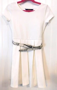 Polo Ralph Lauren Girls Size 6X White Pleated Dress with Plaid Belt - Picture 1 of 5