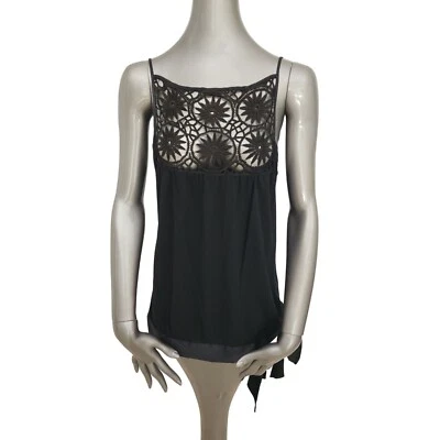 MIGUELINA NWT Black Crochet Top Side Bow Plunge Medium - Image 1 of 4