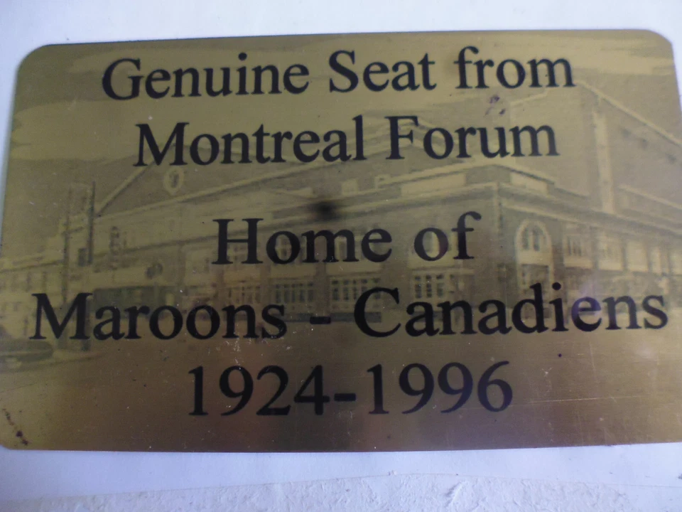 MONTREAL FORUM ARENA ESTADIO ASIENTO PLACA HOGAR DE GRANATES - CANADIENSES Foto 1 de 1