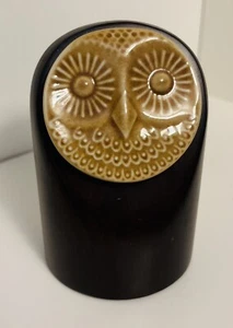 IKEA of Sweden Owl Figure Danish Modern Gold Pottery Face Dark Brown Wood Body - Picture 1 of 6