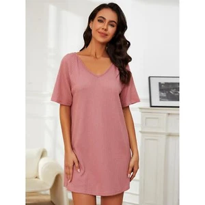 Pajama Girl Summer Waffle V-neck Short Sleeve Pajama Dress Girl - Picture 1 of 7