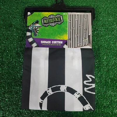 Beetlejuice Sandworm Shower Curtain Black & White 70 X 72” Fabric NEW (B8) - Image 1 of 4