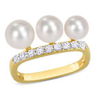 Amour Yellow Plated Sterling Silver FW Cultured Pearl & White Topaz Ring