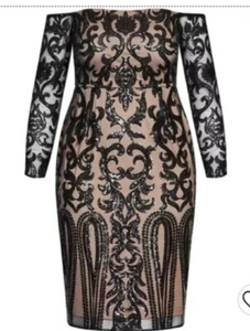 City Chic Dress Medium Rare Sequin Black luxe formal plus size 18 - Picture 1 of 3