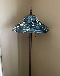 Dragonfly Tiffany Style Floor Lamp Victorian Light Bronze Stained Glass Art Pull - Picture 1 of 3