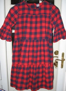 HANNA ANDERSSON FLANNEL DRESS SZ 14-16 SZ 160 RED NAVY BUFFALO PLAID COTTON EUC - Picture 1 of 6