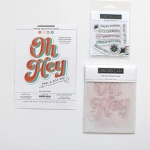 Concord & 9th Oh Hey Stencil Stamp and Die Set Exclusive Crop & Create Event B19 - Picture 1 of 4