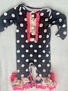 Ricrac & Ruffles 12M Romper Black White Polka Dot Pink Horse Fabric Neck - Picture 1 of 3