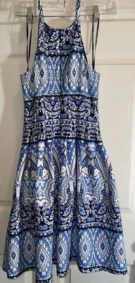 Stylish Flattering Paisley Blue Vince Camuto Strappy Sun Dress W/ Pockets EUC - Image 1 of 4