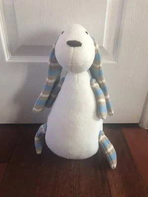 Pottery Barn Kids PBK FUNNY PUPPY DOG Peluche Blanco Azul Marrón Rayas Tejido Oreja Foto 1 de 4