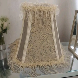 Vintage Brown Tapestry Floral Fabric with Tassels & Beads 10 x 10" Lamp Shade - Picture 1 of 17