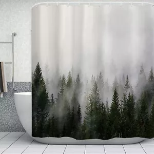Misty Pine Tree Shower Curtain for Bathroom Waterproof with Hooks 72 Inches - Picture 1 of 4