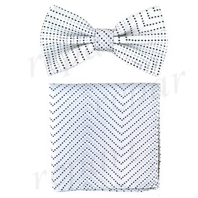 Conjunto de pajarita y pañuelo preatado para hombre espiga blanco negro formal boda graduación Foto 1 de 4