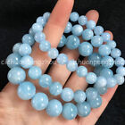 6/8/10/12Mm Natural Blue Aquamarine Round Gemstone Bead Stretchy Bangle Bracelet
