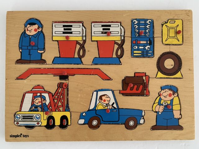 SIMPLEX CHILDREN'S WOODEN PUZZLE~GARAGE CARS & VEHICLES WITH PEGS