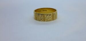 Victorian 18k Gold Floral Engraved Wedding Ring Wide Cigar Band Dawkins & Benny