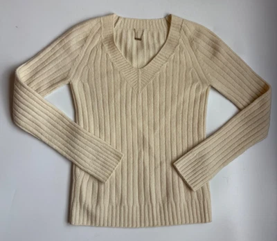 Suéter de cachemir acanalado con cuello en V The Row para mujer XS/S crema Italia Foto 1 de 4