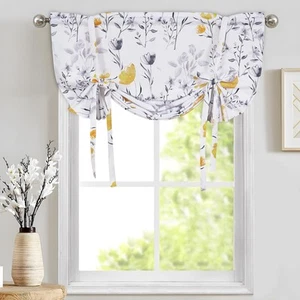 Floral Tie Up Curtains Watercolor Flower Leaves Balloon Adjustable Tie-up Win... - Picture 1 of 9