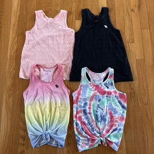 Lot Of 4 Abercrombie Kids Sleeveless Logo Tank Top Girl Sz 9/10 Pink Navy TieDye - Picture 1 of 11