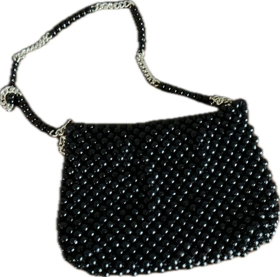 Bolso de mujer vintage con cuentas duras negro y plateado hecho para Magid Foto 1 de 4