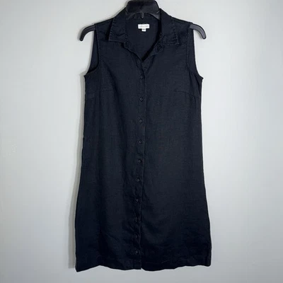 Garnet Hill 100% Linen Sleeveless Shirt Dress-Button Front-Black-Size 2 - Image 1 of 4