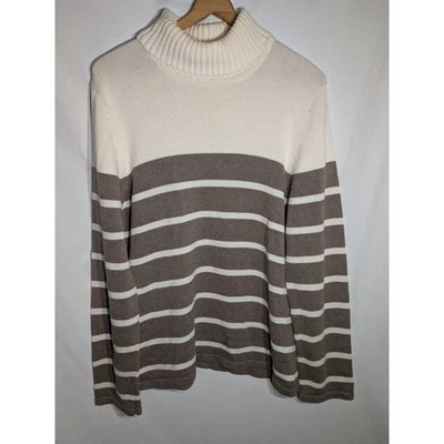Pria Women's Knit Turtleneck Sweater XL Striped Cream Mocha Neutral Classic - Image 1 of 4