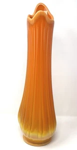 Vintage LE Smith bittersüße orange geschwungene gerippte Glasvase 18 7/8" MCM UV React - Bild 1 von 18
