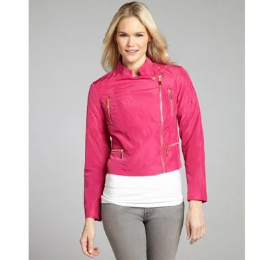 NEW Womens ELLEN TRACY Lined Bright Pink Gold Zip Jacket Coat Dahlia Small S - Image 1 of 4