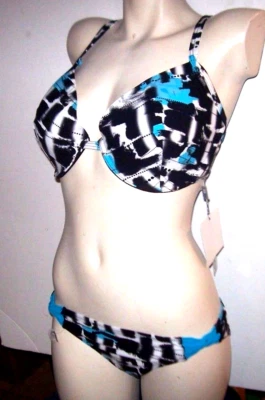 NEW GOTTEX SILVER 38D sz 8 swimsuit bikini turquoise blue black underwire bra - Image 1 of 4