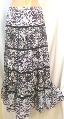 Chico’s Maxi Broomstick Silk Skirt 2/12 Gray Purple White Tired Ruffled Lined VG - Image 1 of 4