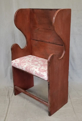 Vintage Custom Brick Red English Style Bryce Ritter Bench With Red French Toile Cover
