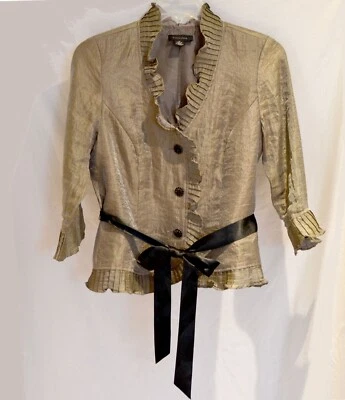 Chaqueta de Noche R&M RICHARDS Talla 10 Iridiscente Metálica Con Botones Cinturón Volantes Foto 1 de 4