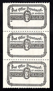 USA 1949 Post Office Seal (OX19), Vert. Strip of 3, Hyphen Perforations, No Gum