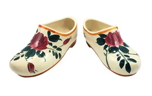 Set/2 Occupied Japan Ceramic Dutch Shoe Planters Hand Painted Floral Design VTG - Picture 1 of 8