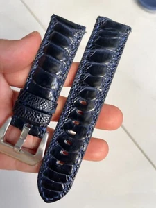 22mm Padded Blue Genuine OSTRICH Leg LEATHER SKIN WATCH STRAP BAND - Picture 1 of 18