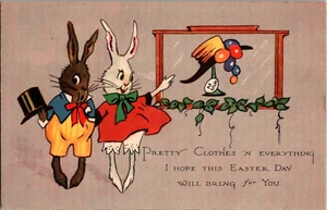 AK Osterhasen Schaufensterbummel bewundernde Haube hinten geteilt unbesendet - Bild 1 von 2
