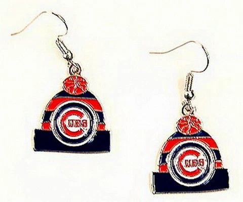 CHICAGO CUBS DANGLE EARRINGS BEANIE HAT W/LOGO HYPOALLERGENIC Licensed Cover