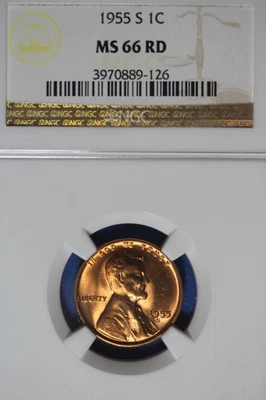 1955 S- NGC MS66RD LINCOLN WHEAT CENT #B50532 - Image 1 of 2